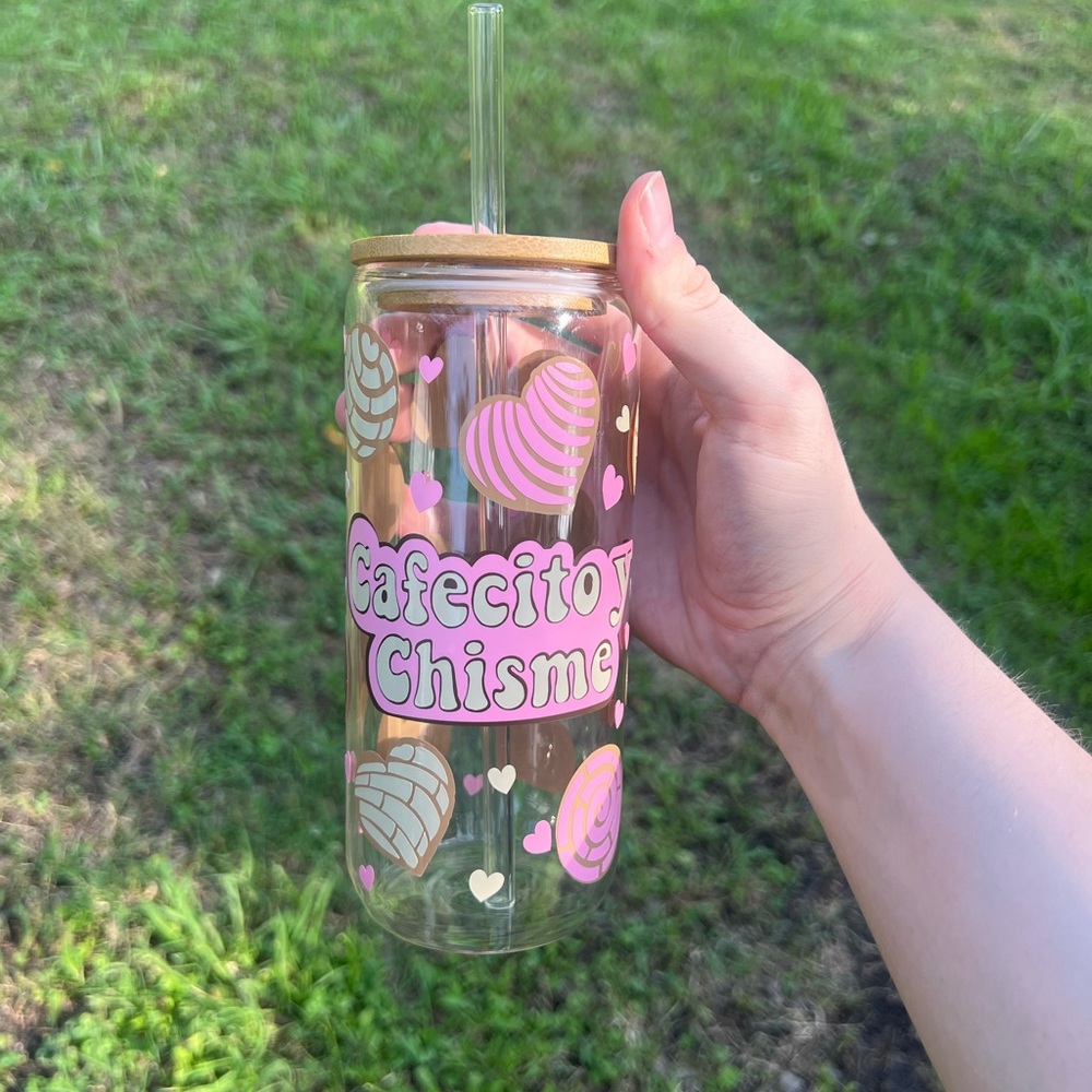 Glass Tumbler with Straw and Heart Design